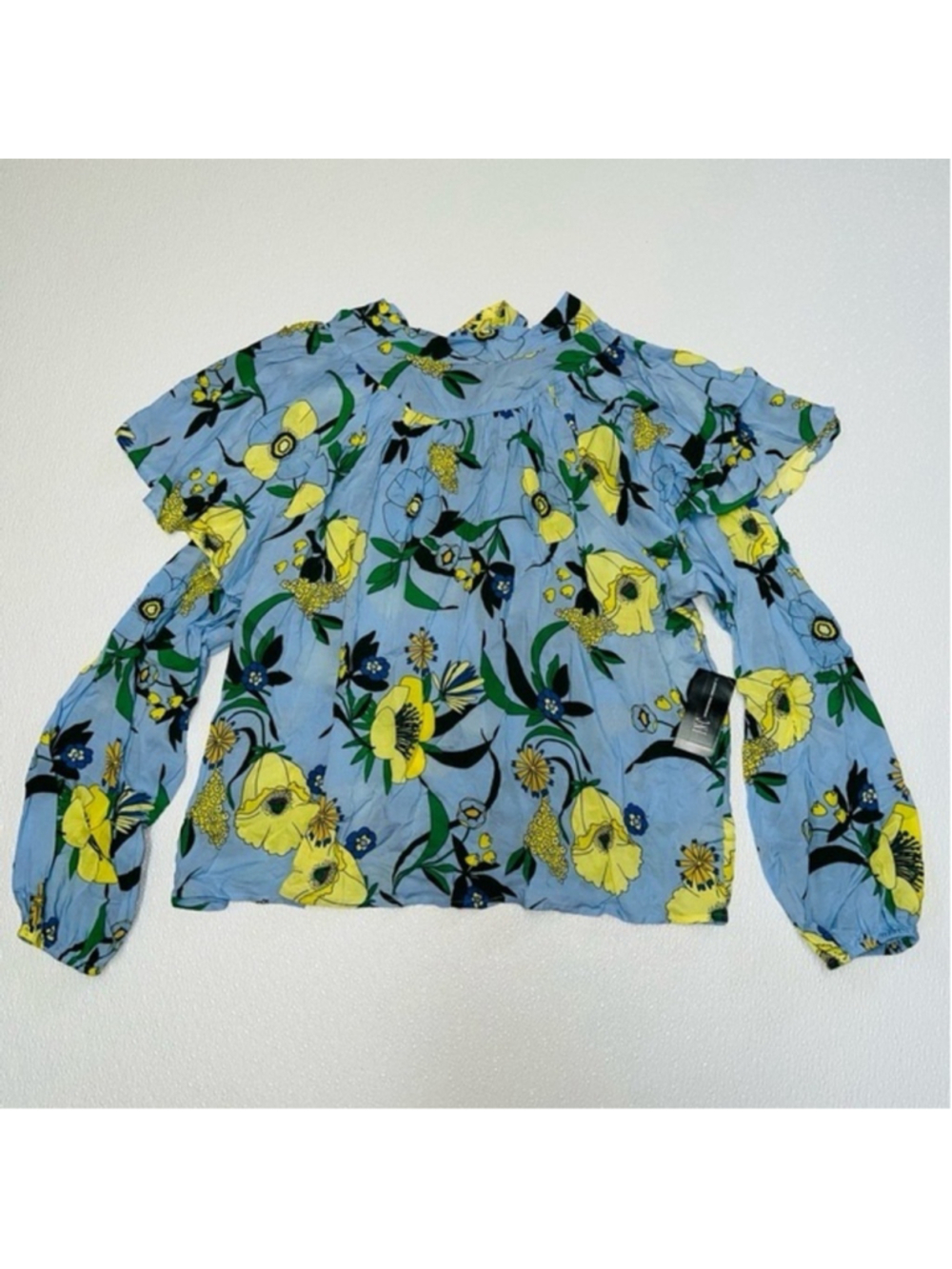 INC Light Blue Floral Long Sleeve Tie Neck Wear To Work Women Blouse Size XL - Picture 4 of 11